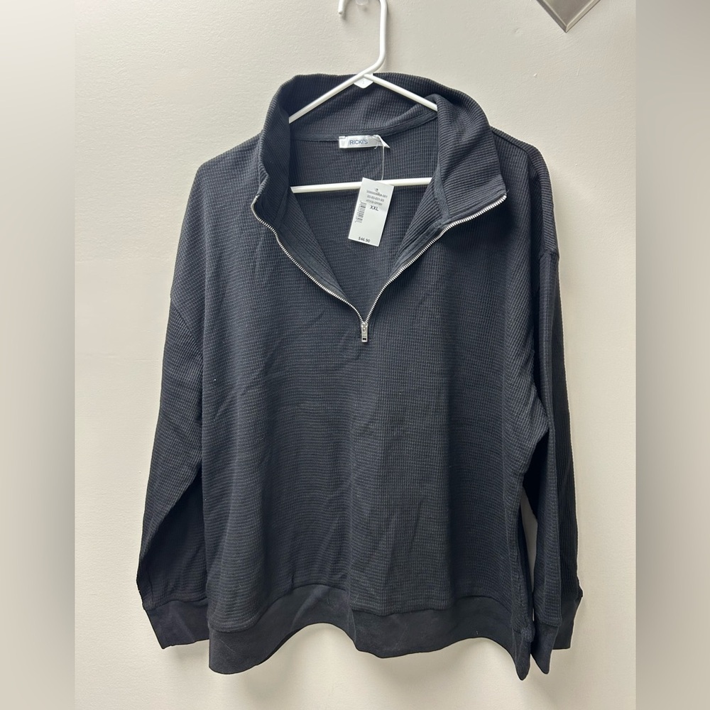 Ricki’s Women’s Black Waffle Knit Quarter Zip Pullover